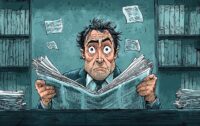 ai generated, newspaper, cartoon, reading, finance, reaction, news, humor, vintage, classic, man, editorial, expression, exaggerated, surprised, economy, business, media, shocked, sketch, old, crisis, journalism, drawing, satire