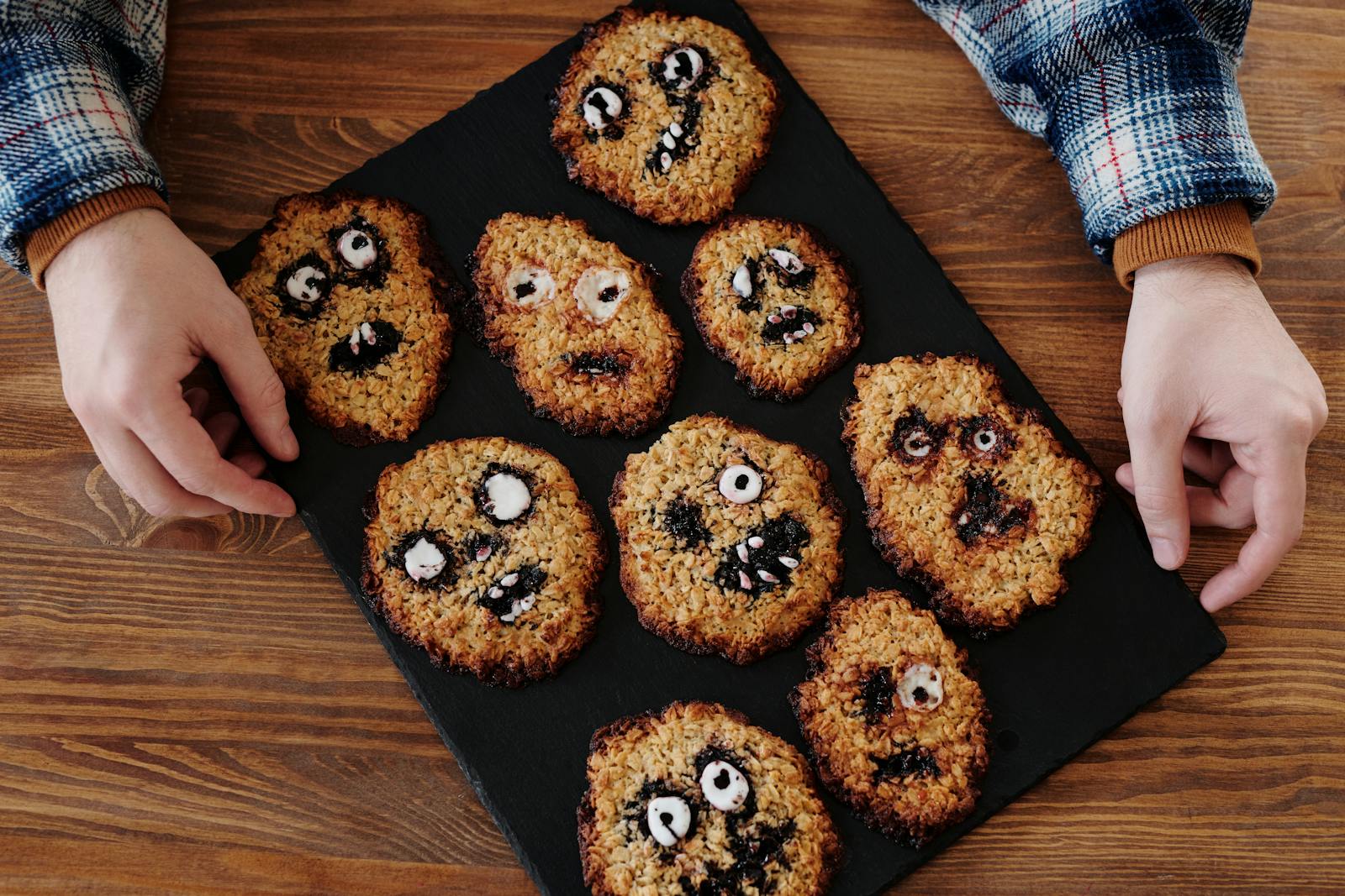 Homemade Halloween cookies shaped like monsters, perfect for a spooky treat.